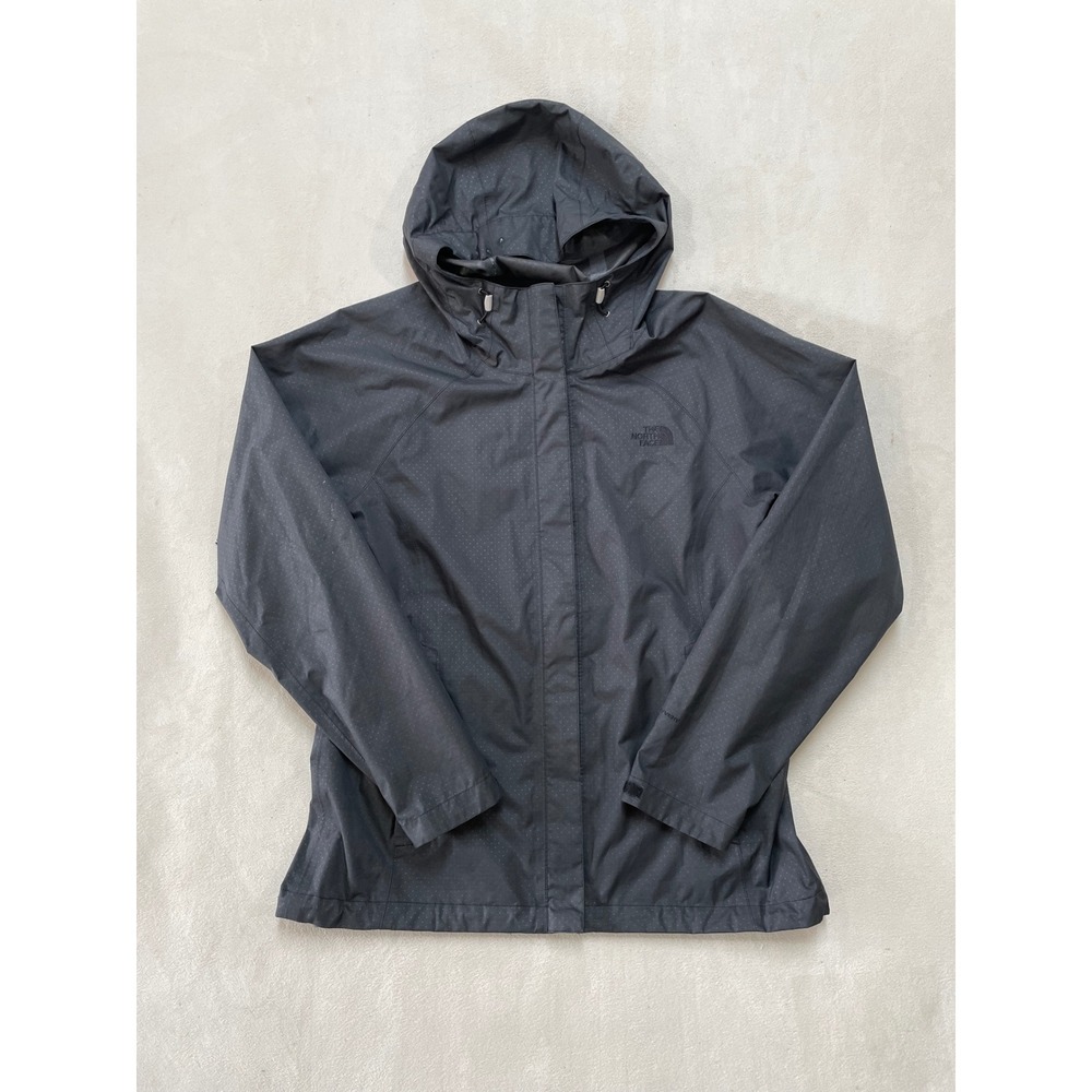 The North Face Womens HyVent Rain Jacket Gray Dotted Hooded Shell Large